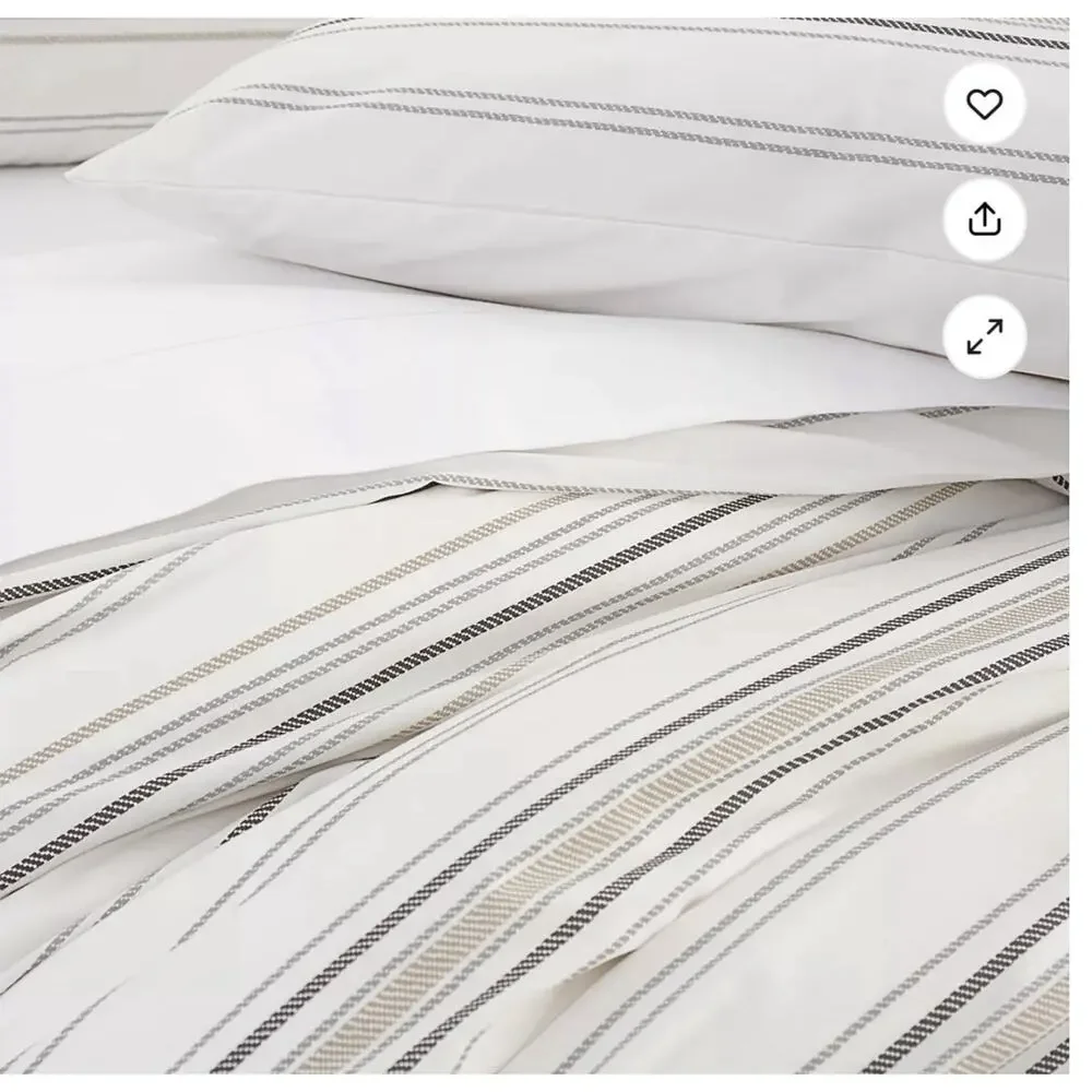 Simply-Put 100% Cotton Duvet 3 Pce. Cover Set Full/Queen Ticking Stripe Greige